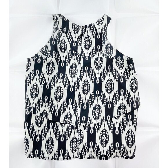 Francesca's Sz M Layered Black Contrast Aztec Print ikat Blouse Tank Top - Picture 4 of 6